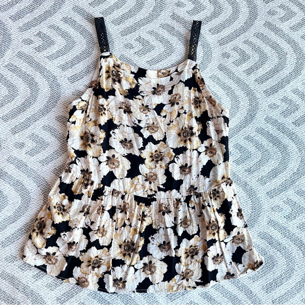 MAURICES Black Yellow Floral Babydoll Tank Top Medium